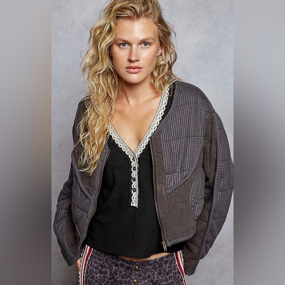 POL SMT2166 Black Bomber Jacket with Textured Fabric - Picture 2 of 7